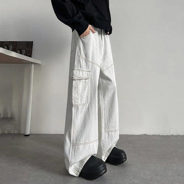 AIDASE  -  Summer New Men Jeans Loose Wide Leg Floor-Length Male Denim Pants Niche Design Style Highlighted Lines Trousers 21E6844 aidase-shop